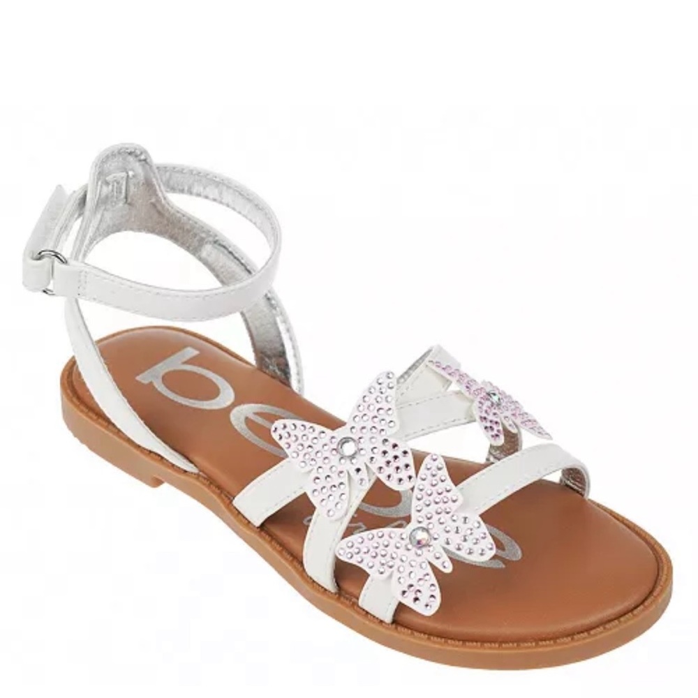 Bebe White Girls Sandals with Butterfly Accents Sz 2, 3 or 4 NWT